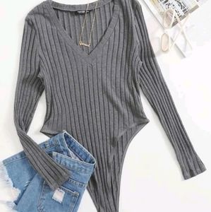 SHEIN Plus Rib-knit Tee Bodysuit